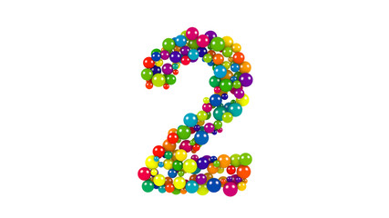 Multi-colored balls in the shape of number two
