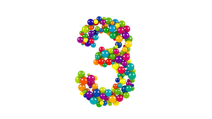 Multi-colored balls in the shape of number three