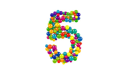 Multi-colored balls in the shape of number five
