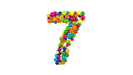 Multi-colored balls in the shape of number seven
