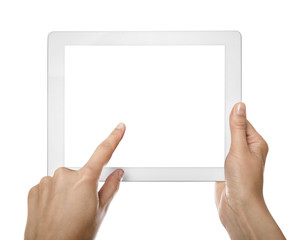 Female hands holding tablet computer.