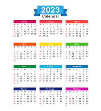 2023 Year calendar isolated on white background vector illustrat