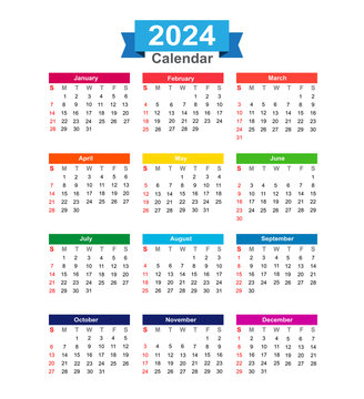 2024 Year calendar isolated on white background vector illustrat
