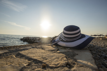 Fashionable straw sunhat at the seaside