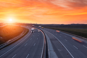 Sunset on the highway near Budapest