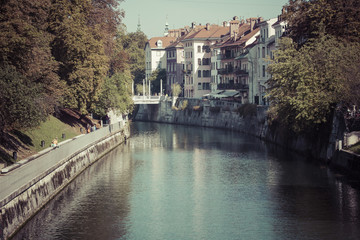 Obraz premium Ljubljana -Slovenia - city centre, view on the river