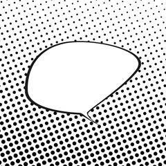 Speech Bubble on White Background with Black Dots , Speech Bubble on Halftone Background, Retro Style, Gradient from Bottom Left to Upper Right, Vector Illustration