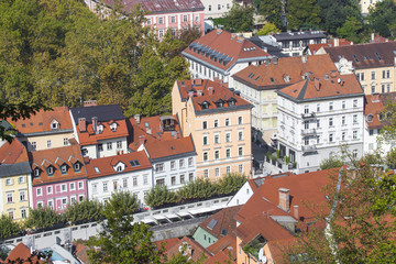 City of Ljubljana architecture and green landscape, capital of S