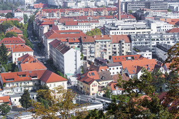 Fototapeta na wymiar City of Ljubljana architecture and green landscape, capital of S