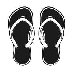  Black and white Flip-flop. Vector summertime emblem.