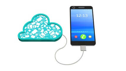 smartphone connected with a cloud - cloud computing concept