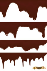 Set of melted chocolate dripping on white background