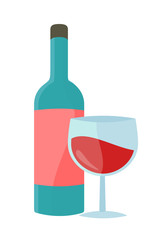 Bottle with Alcohol Vector in Flat Style Design.
