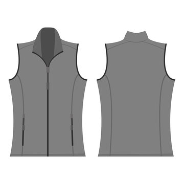 Grey Color Autumn Fleece Vest Isolated Vector On The White Background