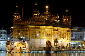 Fototapeta na wymiar Harmandir Sahib (Golden Temple), Amritsar, India, at night.