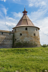 Fototapeta na wymiar The corner tower of the fortress Shlisselburg, St. Petersburg region, Russia. 