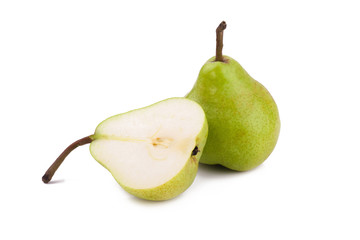 green pears over white background