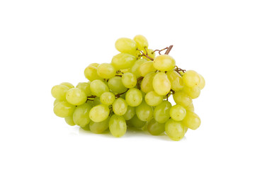 bunch of ripe green grapes on a white background