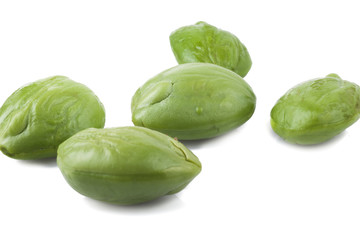 Parkia speciosa seeds or bitter bean on white background