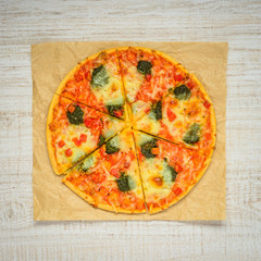 Top View of Sliced Pizza