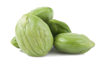 Parkia speciosa seeds or bitter bean on white background