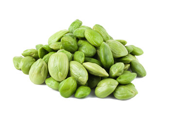 Parkia speciosa seeds or bitter bean on white background