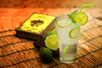 Kaffir lime, Bergamot soda Cool drink , Herb for Treatment of Acid Reflux, with Earth tone...