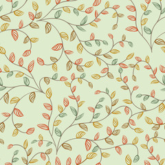 Seamless abstract fall tree branches with color leaves vector ba