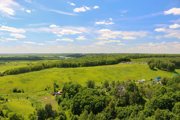 Fototapeta na wymiar Panoramic view from the bell tower Poschupovo the valley of the river Oka