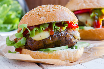 Vegetarian burger with the seitan - vegan meat
