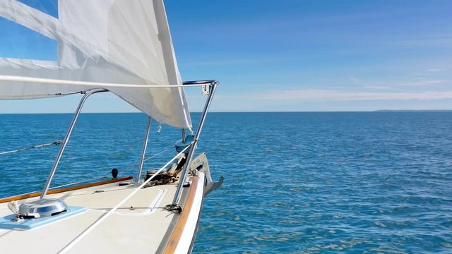 4K Sailing Boat Yacht Bow, Blue Ocean Horizon, Nautical Cruise Sea Travel View