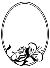 Silhouette round frame with abstract flower ornament. Design element for banners, labels, greeting cards and wedding invitations. Copy space. Vector template.