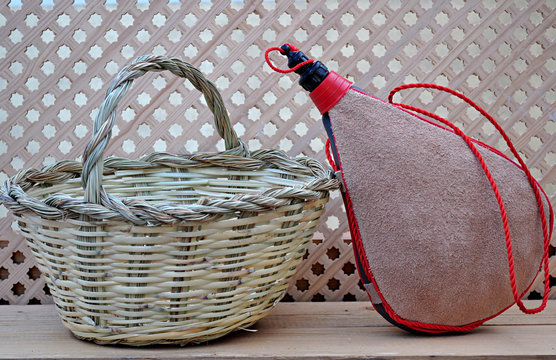 wineskin and basket