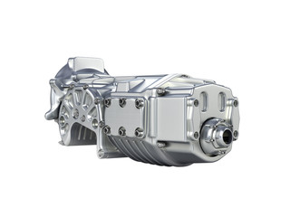 Car gearbox without shadow on white gradient background.3D rende