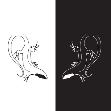 Vector logo lizard. Brand logo in the form of lizard. Lizard logo. Silhouette vector symbol of lizard for design company's logo, tattoo, visit card, etc. Monochrome sign of animal.