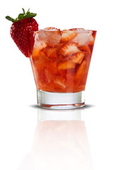 Fresh made Strawberry Caipirinha on white background