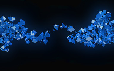 3D blue pyramids flow abstract background.
