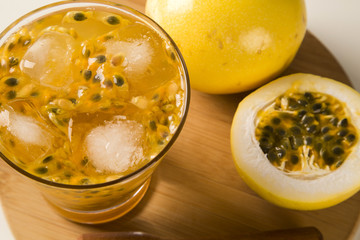 Passion Fruit Caipirinha of Brazil on wooden background