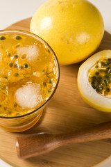 Passion Fruit Caipirinha of Brazil on wooden background