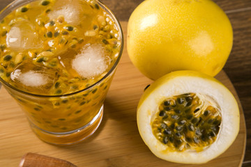 Passion Fruit Caipirinha of Brazil on wooden background