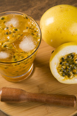 Passion Fruit Caipirinha of Brazil on wooden background