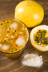 Passion Fruit Caipirinha of Brazil on wooden background