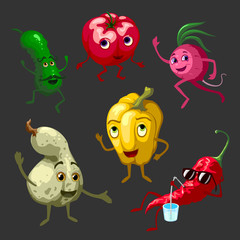 Cartoon Vegetables Characters Set