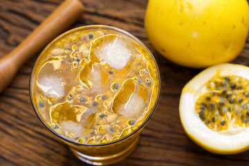 Passion Fruit Caipirinha of Brazil on wooden background