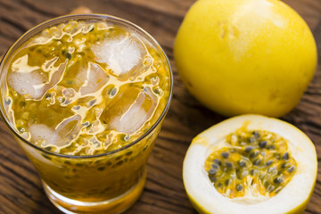 Passion Fruit Caipirinha of Brazil on wooden background