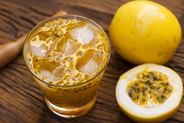Passion Fruit Caipirinha of Brazil on wooden background