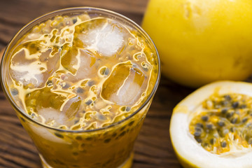 Passion Fruit Caipirinha of Brazil on wooden background