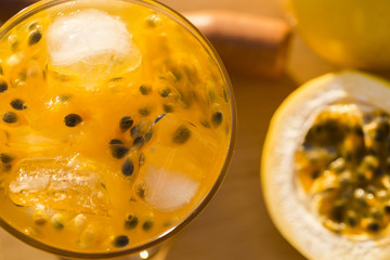 Passion Fruit Caipirinha of Brazil on wooden background