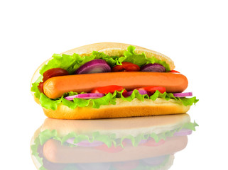 Hot Dog Sandwich on White Background