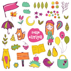 Autumn vector isolated elements collection